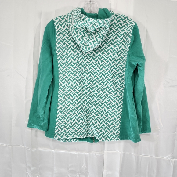 Susan Gravel Size Medium Green and White Women's Full Zip Jacket Sweater - Picture 2 of 9
